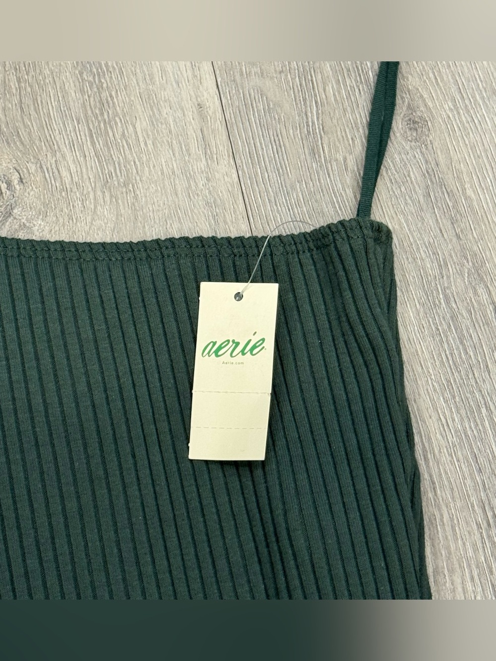 Aerie Dark Green Ribbed Knit One-Shoulder Cropped Summer Tank Top - Picture 4 of 4